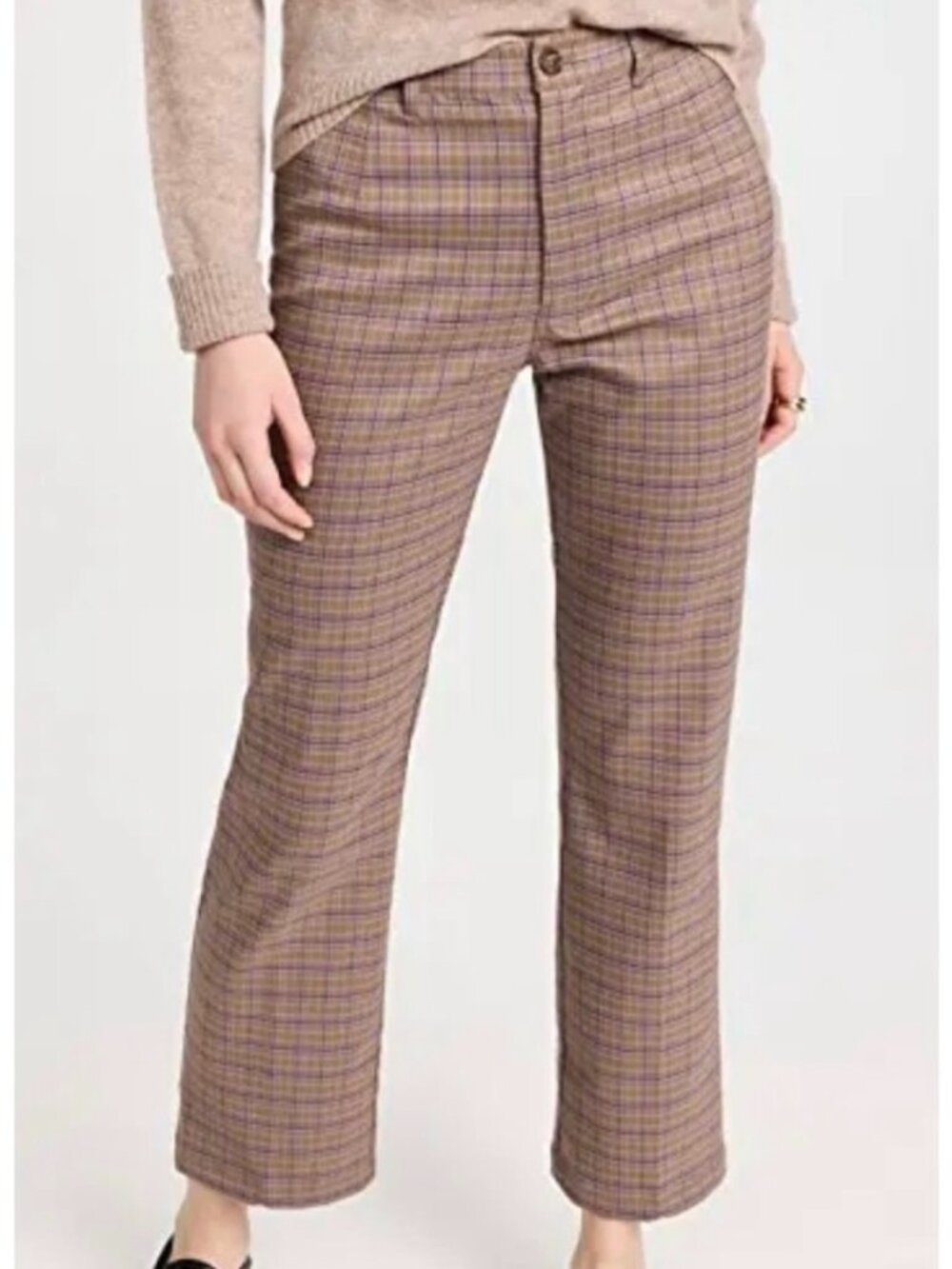 Reformation Franklin Trousers, Brown Plaid, Size 2.